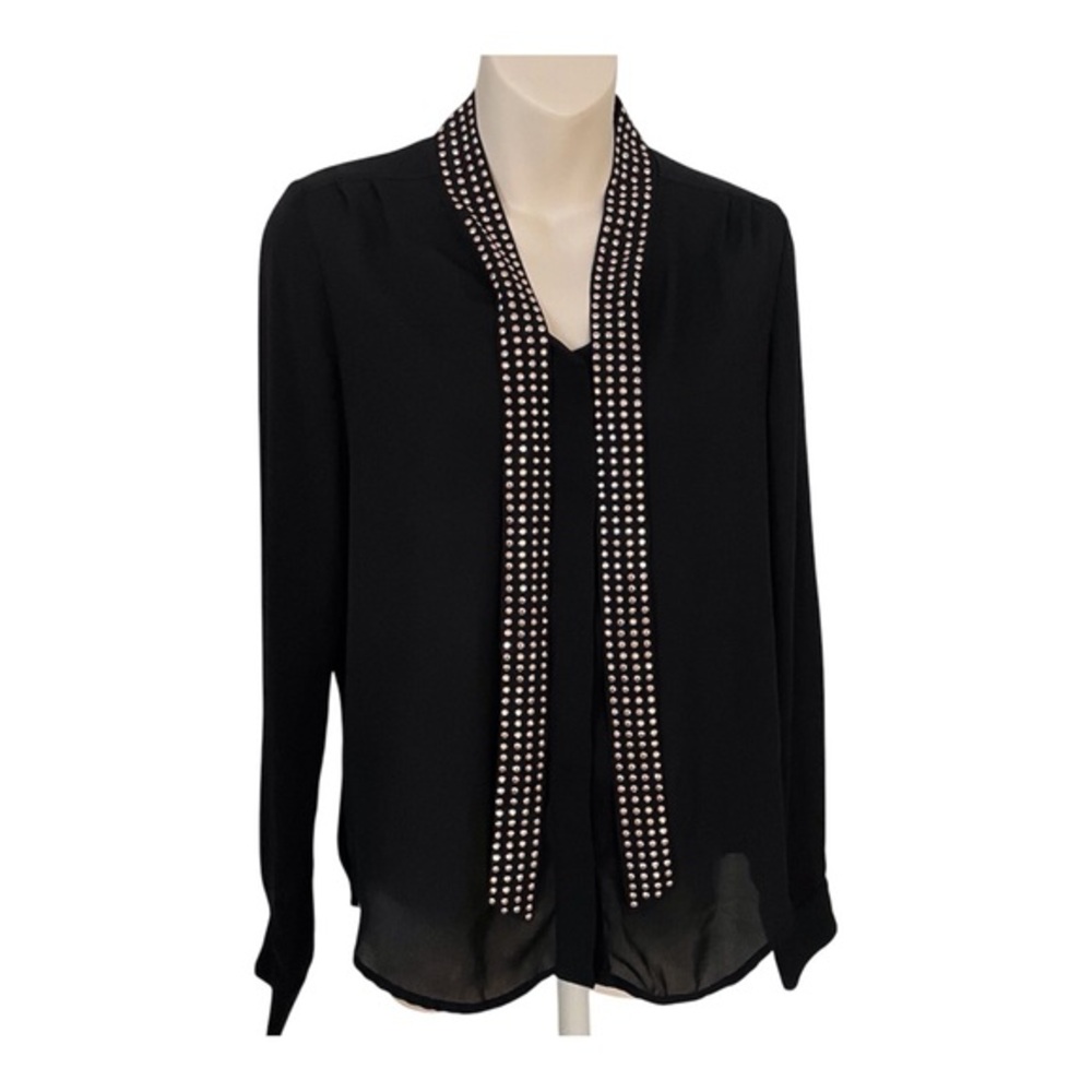 Twik Black Studded Long Sleeve Blouse Size PS with Extra Gold and Black Buttons